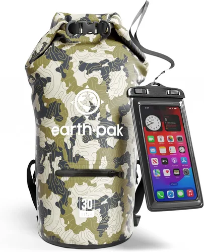 Vista 31 de Earth Pak Bolsa seca impermeable con bolsillo con cremallera, mochila impermeable para mantener el equipo seco