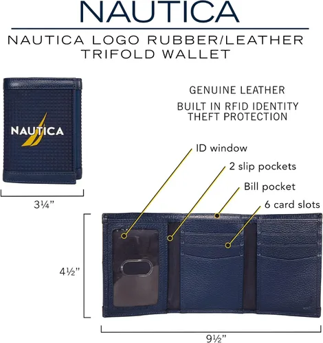 Vista 35 de Nautica Men's Trifold Wallet RFID Blocking Protection ID Window Card Slots Genuine Leather Durable