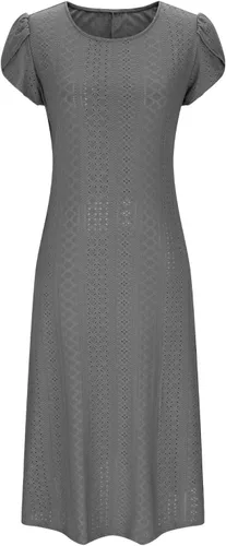 Vista 4 de NaRHbrg Vestido de verano para mujer, casual, estampado floral, vestido midi con botones, cuello en V, manga corta, vestido de verano bohemio