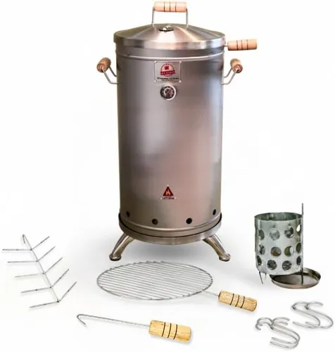 Vista 11 de Parrilla vertical 2 en 1 para ahumar (16 libras) - Acero inoxidable 304 de alta calidad - Termómetro y ventilación para barbacoa de carbón Barril