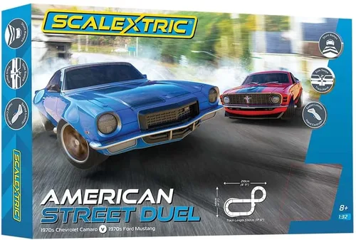 Vista 2 de Scalextric C1429T Scalextric American Street Dual (Chevrolet Camaro de los años 1970 vs Ford Mustang de los años 1970) - Juegos de pista de carreras