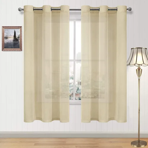 Vista 149 de DWCN Cortinas traslúcidas color verde frijol para sala de estar y dormitorio - Cortinas voile con aspecto de lino sintético con ojales en la parte