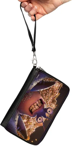 Vista 2 de Buckle-Down Cartera de Disney, cierre de cremallera alrededor, Moana Tamatoa sonriente cara de cerca, cuero vegano