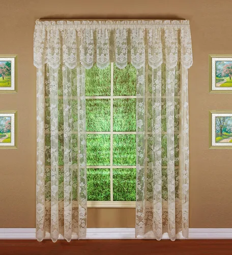Vista 3 de Today's Curtain Cenefa de cortina de encaje floral con diseño de enredadera, 18", Marfil, 60 ancho x 18 largo