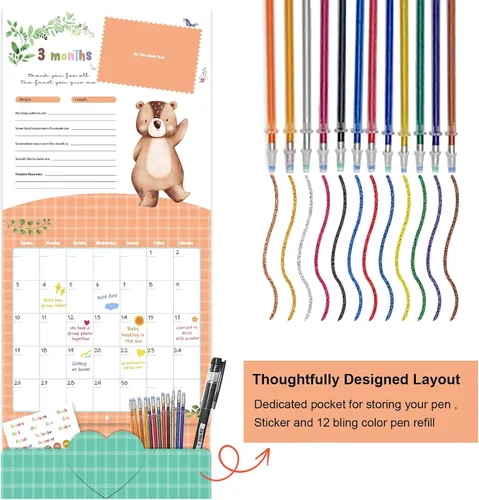 Vista 2 de Calendario del primer año del bebé con pegatinas de Bright Day - Rastreador del primer año - Libro de recuerdos del bebé para niñas para documentar