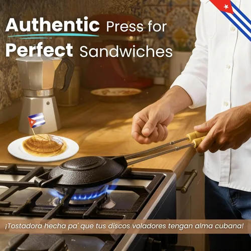 Vista 2 de Disquera de Pan Cubano Redondo (1 Unidad) – Prensa de Sándwich Cubana de Hierro Fundido para Disco Volador Para Sándwich – Fabricador de Sándwich