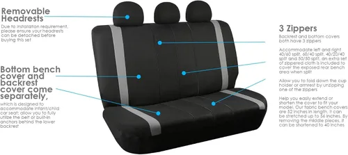 Vista 7 de Fundas para asientos en 3 filas modernas de alta calidad FH GROUP FH-FB033217 color beige y negro, para la mayoría de los autos, camionetas, SUV