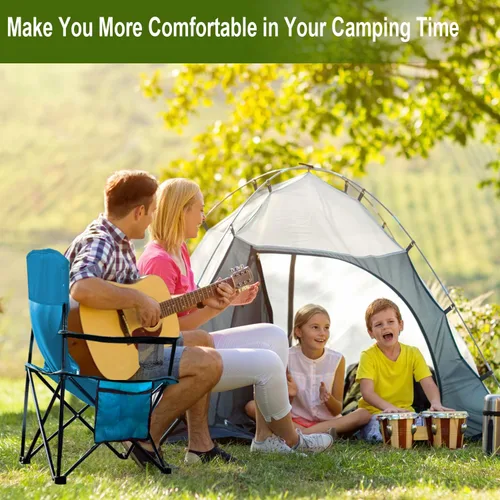 Vista 6 de Sillas plegables de camping colapsables, silla de césped de alta resistencia con bolsa para bebidas, bolsillo de almacenamiento, silla de brazo