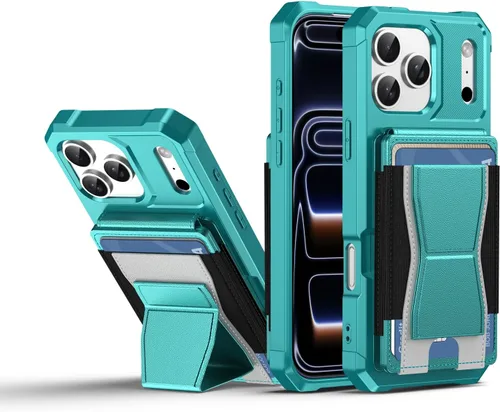 Vista 138 de Dteck Funda para iPhone 16 de 6.1 pulgadas 2024, funda de piel sintética con cierre de botón magnético, ranuras para tarjetas de crédito, función