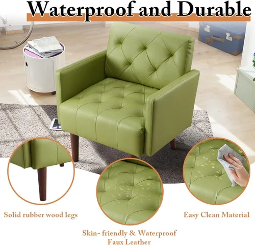 Vista 4 de Silla decorativa de piel sintética, moderna silla con brazo retro Verde