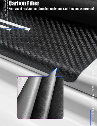 Vista 4 de 4 calcomanías protectoras de fibra de carbono para umbral de puertas de automóvil – Protector de entrada de puerta delantera/trasera compatible