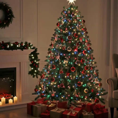 Vista 6 de Remagr 4 paquetes de luces de hadas navideñas de cadena, luces LED de alambre verde impermeables, funciona con pilas, con control remoto, 8 modos