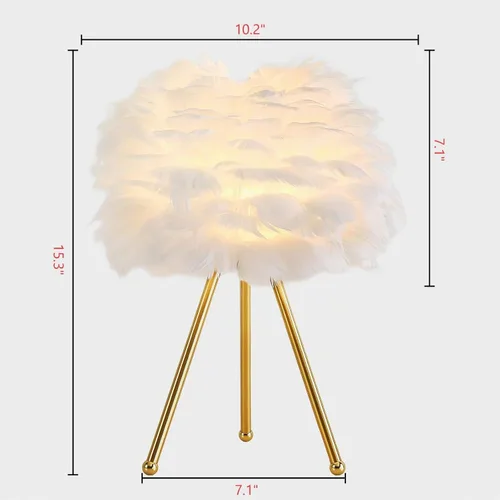 Vista 2 de Capslpad Lámpara de mesa con trípode de plumas, 15.3 pulgadas, moderna lámpara de mesa/escritorio blanca con acabado dorado para sala de estar