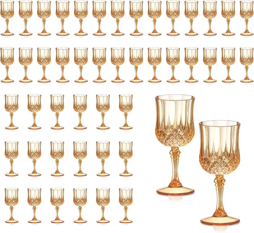 Vista 16 de XUWAIDSGN 16 Piezas Copas de Vino Vintage de Plástico de 7oz Vasos para Beber Irrompibles Cristalería para Bodas Copas de Agua de Cristal