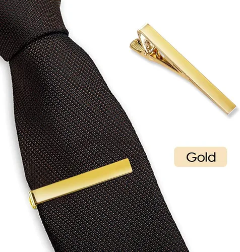 Vista 3 de Roctee Pinzas de corbata para hombres, paquete de 3 clips de corbata clásicos plateados, dorados, negros, para boda, aniversario, negocios, Cobre