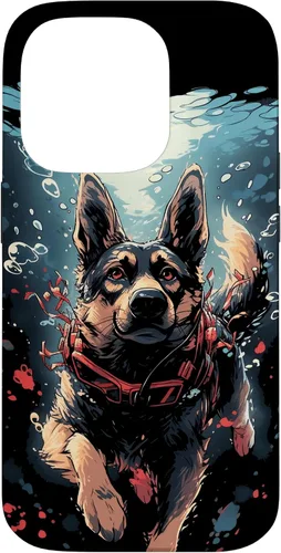 Vista 16 de iPhone 16 German Shepherd Dog Diving Swimming Underwater Case