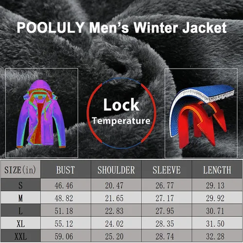 Vista 4 de Pooluly - Chaqueta impermeable de invierno, esquí, snowboard, para hombre, con capucha, rompevientos.
