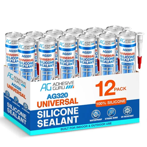 Vista 8 de Adhesive Guru Sellador de Silicona Transparente Multiusos Impermeable 10.15 fl.oz (onzas líquidas), Masilla de Silicona 100%, Sellador Adhesivo