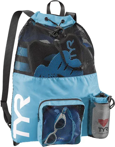 Vista 11 de TYR Mochila Big Mesh Mummy para natación, gimnasio y equipo de entrenamiento, color negro, capacidad de 40 litros