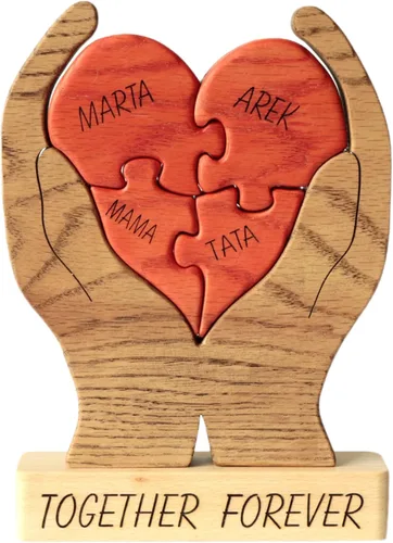 Vista 15 de Figura familiar de animales de madera personalizada con 1-8 nombres, bloques de nombres personalizados de animales para abrazar, regalos de recuerdo