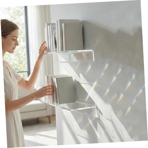 Vista 5 de ULTECHNOVO Estante de acrílico para pared, 2 estantes flotantes de acrílico, estante de pared transparente, ahorro de espacio, organizador flotante