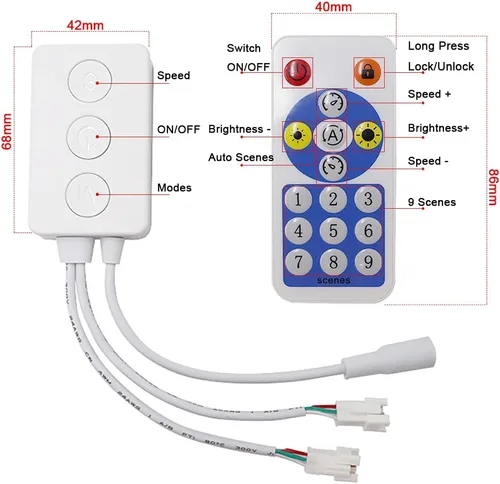 Vista 2 de WS2812B WS2811 Controlador de luz LED Bluetooth SP601E con puertos de salida de señal dual para módulo LED Pixel Strip Light Andriod iOS APP RF