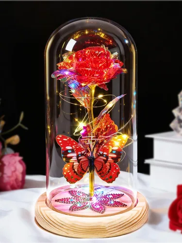 Vista 11 de Beferr Regalos de cumpleaños para mujeres, rosa de cristal de galaxia, flores preservadas para siempre, rosa iluminada en cúpula de cristal, Día