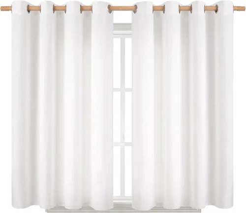 Vista 105 de BGment Cortinas de Lino Beige de 63 Pulgadas de Largo 2 Paneles - Tratamientos para Ventanas con Textura de Arpillera Filtrantes de Luz Cortinas