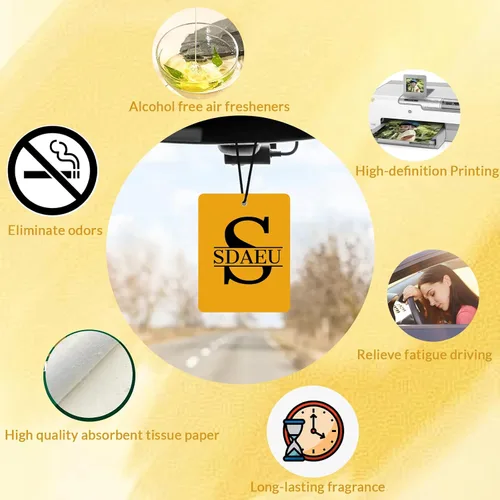 Vista 4 de Ambientador de aire personalizado con foto para automóvil, ambientador de doble cara personalizado para automóvil, ambientador de olor con texto