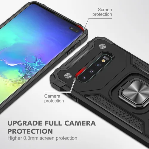 Vista 6 de Funda para Samsung Galaxy S10, de grado militar, a prueba de golpes, con soporte de soporte, soporte magnético integrado para montaje en coche
