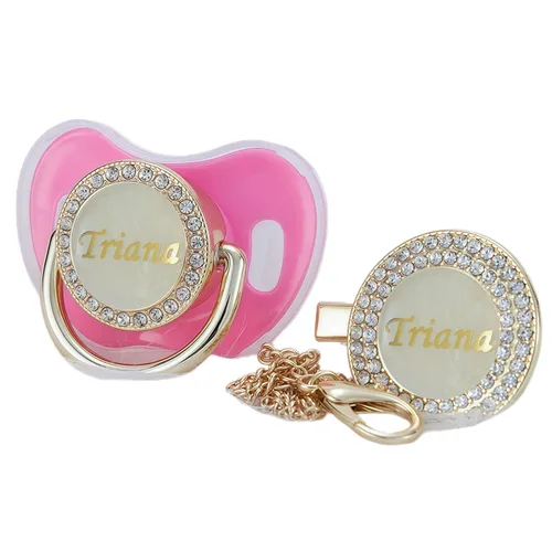 Vista 18 de Set de clip para chupete y chupete bling personalizado con cualquier nombre (Negro)