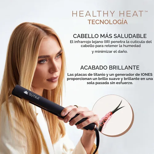 Vista 2 de Sutra Plancha plana profesional IR2 – Plancha de pelo infrarroja iónica con temperatura ajustable, apagado automático y cable giratorio – Plancha
