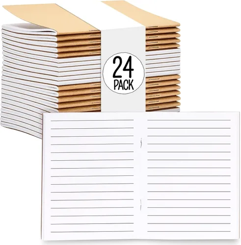 Vista 8 de Cuadernos pequeños a rayas a granel, cubierta de papel kraft negro, paquete de 48 mini diarios de composición de 4.25 x 5.5 pulgadas para niños
