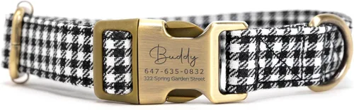 Vista 23 de Collar de perro personalizado con nombre y número de teléfono grabado, collar ajustable personalizado para cachorros, collar de algodón orgánico