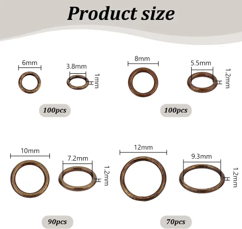 Vista 2 de PH PandaHall 360 anillos de salto cerrados, anillos de latón soldados de latón de 0.236 a 0.47 pulgadas, anillos de latón soldado, calibre 16 ~ 18