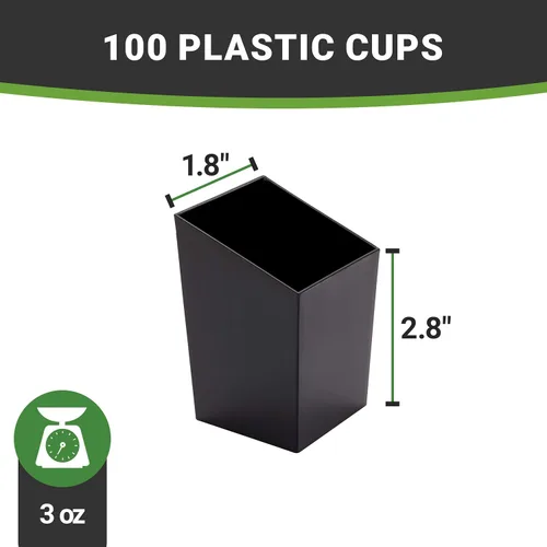 Vista 12 de Restaurantware Tazas de aperitivo de 3 onzas, 100 tazas inclinadas – Desechables pequeñas tazas de postre de plástico negro para mousses parfaits