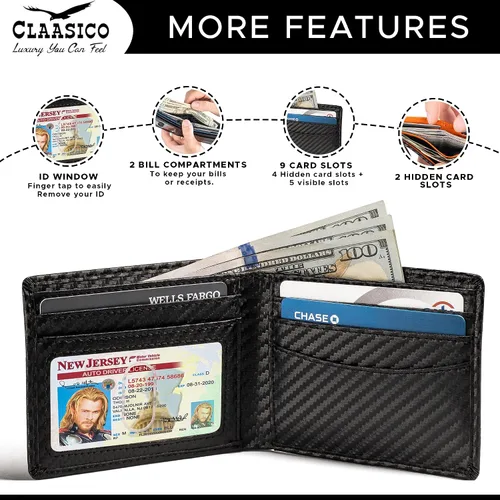 Vista 3 de Cartera para hombre Cartera delgada de piel auténtica con RFID Regalo para hombres empaquetado en elegante caja de regalo