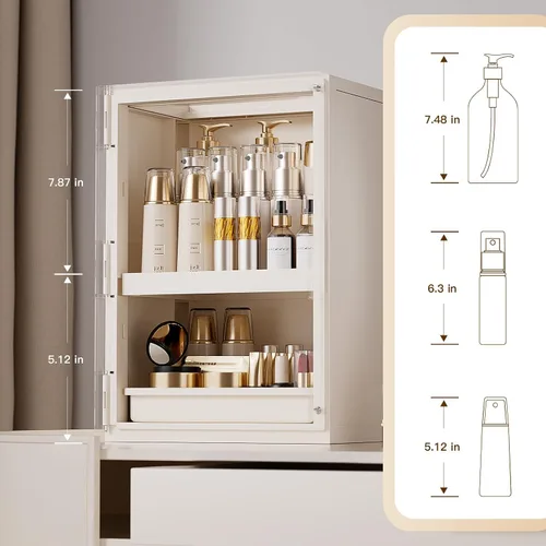 Vista 3 de Organizador de maquillaje con cajones, organizador de cuidado de la piel para tocador, vitrina grande de cosméticos con asa, organizadores