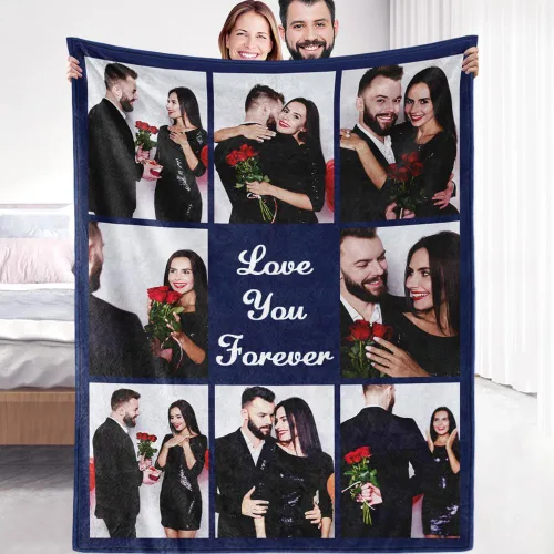 Vista 15 de Manta de Forro Polar Sherpa con Foto Personalizada - Suave, Cálida, Esponjosa - Regalos Personalizados para Parejas, Novio, Novia - Manta con Imagen
