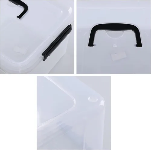 Vista 3 de Paquete de 4 cajas de almacenamiento de 10.5 cuartos de galón con tapa, contenedor de plástico para almacenamiento Clear BPA-free plastic, secure