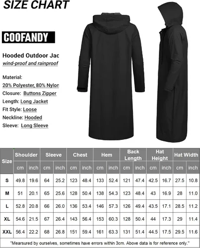 Vista 6 de COOFANDY Chaqueta impermeable para hombre con capucha, impermeable, ligera, activa, larga