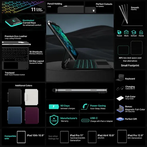 Vista 8 de typecase Funda de teclado Edge para iPad de 11ª generación A16 (2025) y 10ª generación de 10.9 pulgadas (2022) - Trackpad multitáctil, teclado