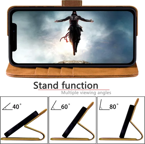 Vista 7 de DuckSky Funda tipo cartera de piel auténtica para iPhone Xs Max [bloqueo RFID] 【4 tarjeteros de crédito】【Cuero auténtico】 Funda protectora para Caqui