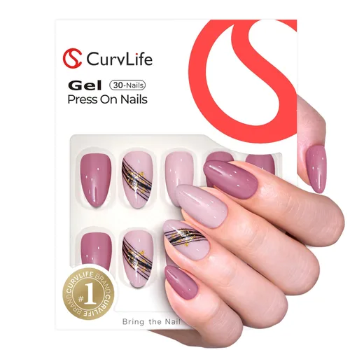 Vista 6 de CurvLife Uñas a presión con punta francesa de almendra media, color blanco Perfil luminoso
