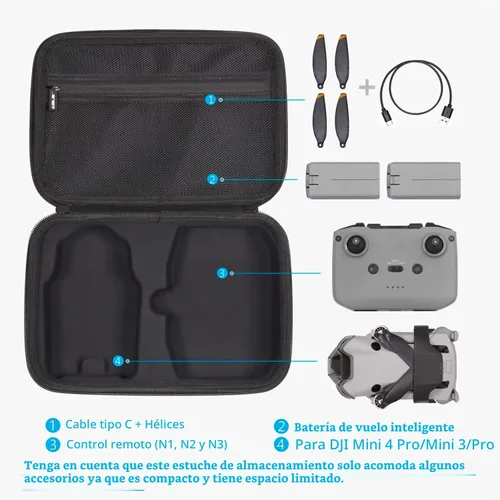 Vista 3 de JSVER Estuche de transporte para DJI Mini 4 Pro/Mini 3/Pro Drone y DJI RC-N1, RC-N2 y RC-N3 mando a distancia