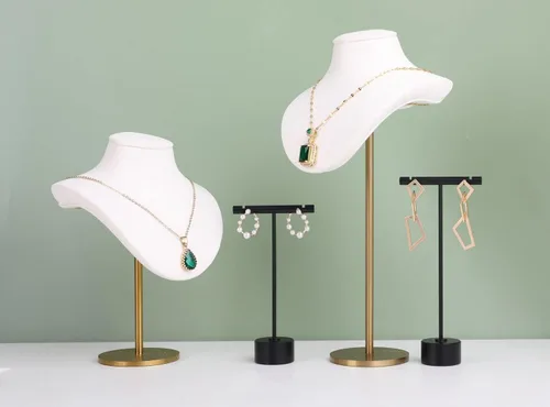 Vista 8 de GemeShou 2 aretes de metal negro con soporte en T, exhibición de joyería para espectáculo, soporte de aretes de barra en T, exhibición de fotografía