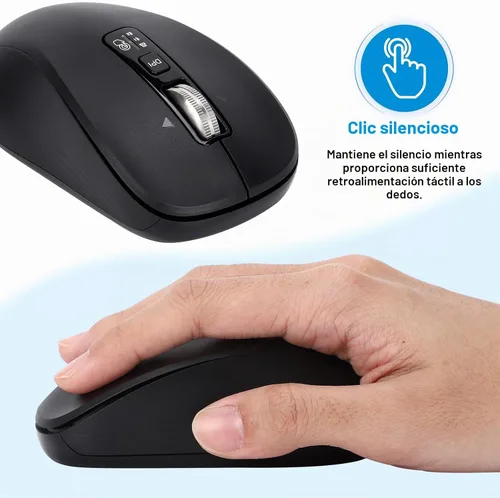 Vista 4 de Ratón Bluetooth inalámbrico, multimodo de 3 dispositivos (USB + 2 Bluetooth), rueda de desplazamiento de metal de 4 vías, DPI ajustable, clic Negro