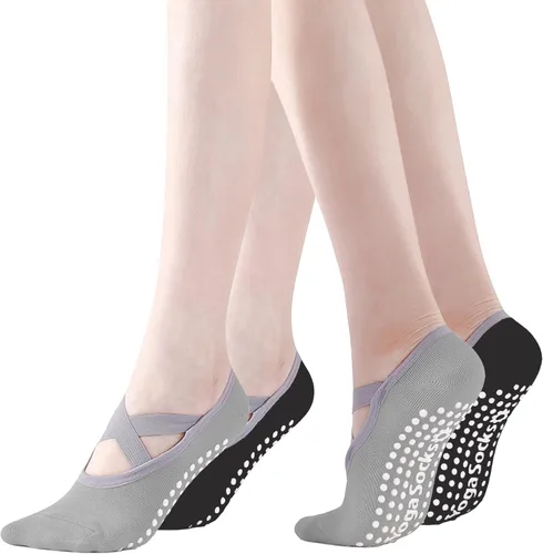 Vista 25 de Calcetines de yoga con agarre antideslizante para mujer, talla única, para fitness, deporte, danza de calcetines