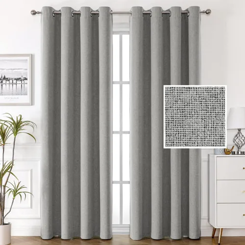 Vista 15 de H.VERSAILTEX Cortinas de lino 100% opacas, cortinas térmicas para sala de estar, cortinas de arpillera texturizadas con ojales de lino de doble