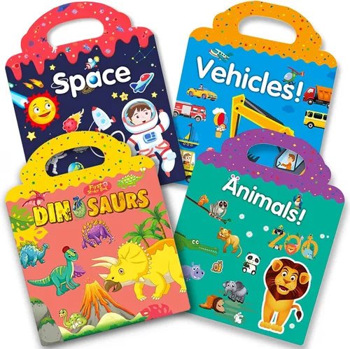 Vista 14 de Libro de calcomanías reutilizables para niños, calcomanías de animales, juguetes educativos de aprendizaje, calcomanías de viaje, libros